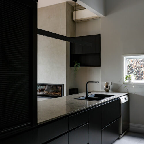 Black kitchen joinery with drawers