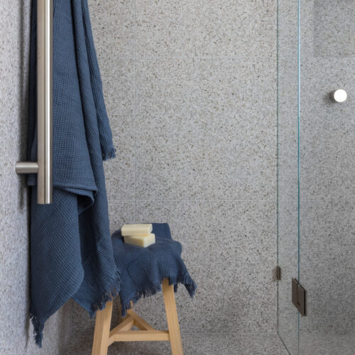 Castello Silver Fox tiles on wall and floor in our Balwyn bathroom renovation